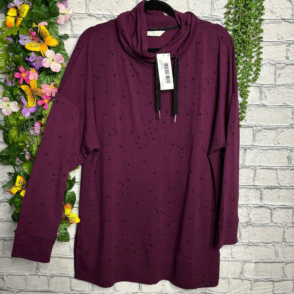 b💙2/$40💙NWT Mark & Spencer Star Printed Maroon Cowl Neck Sweater Size 16/XL